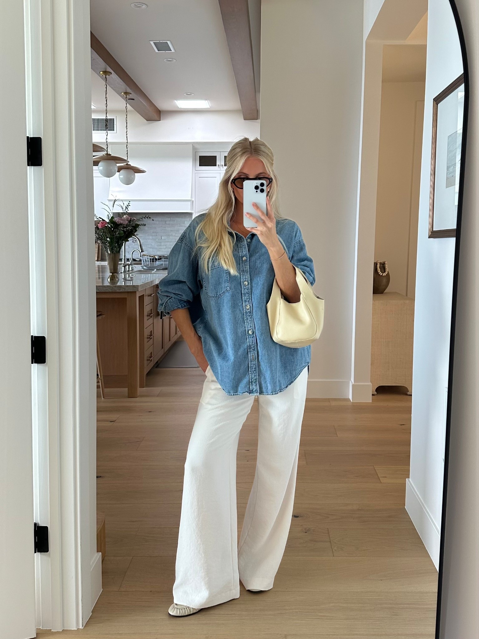 Wearing a medium in shirt (bleu billlini please), small reg in pants (light birch), shoes run tts, bag is color cream! #kathleenpost

Spring transition outfit, errands outfit, school drop off, school pick up, airport outfit, travel outfit, bump friendly, maternity, viral Aritzia pant, lodge pants

#LTKSeasonal #LTKootd #LTKBump