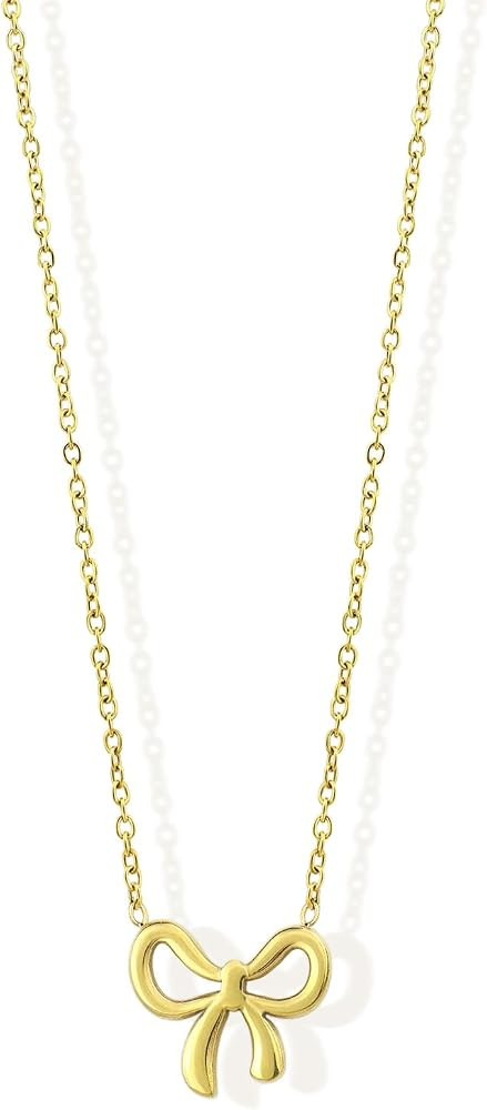 JA.S.JR 14K Gold Plated Bow Necklace Silver Gold Necklace for Women | Amazon (US)