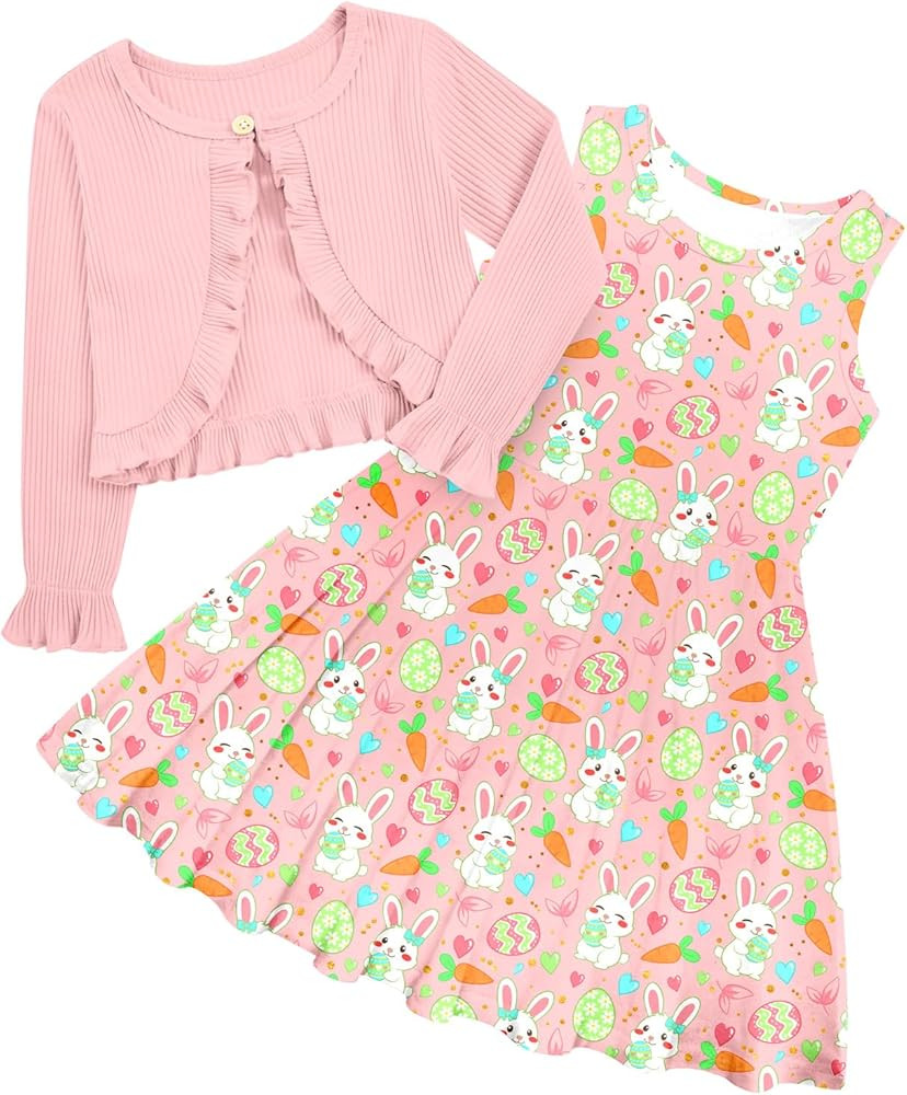 Toddler Girl Sleeveless Dresses and Long Sleeve Ruffle Cardigan 2 Piece Fall Outfits for 2-8T | Amazon (US)