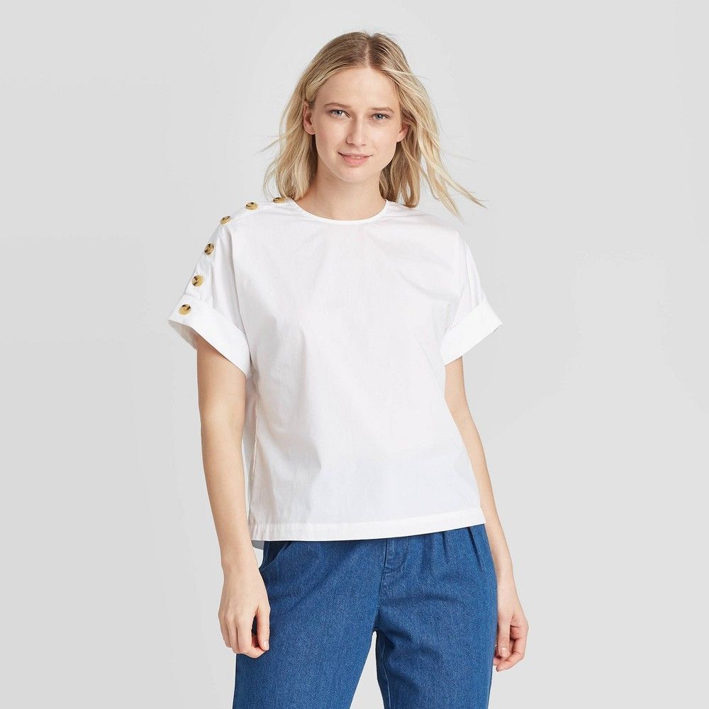 Women's Short Sleeve Button Blouse - Who What Wear White XS, Women's | Target