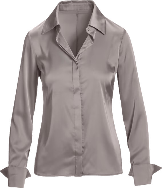 Sophia Button-Up Charmeuse Blouse - Gray | Boston Proper | Boston Proper