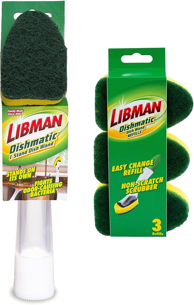 Libman Dishmatic I-Stand Dish Wand Kit, Kitchen Cleaning Scrub Brush with Handle and Soap Dispens... | Amazon (US)