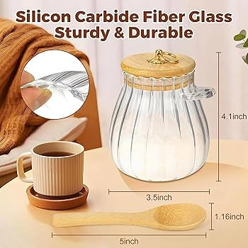 Sugar Container with Bamboo Lid and Spoon,15 oz Sugar Bowl Glass Jar for Coffee Bar Accessories C... | Amazon (US)