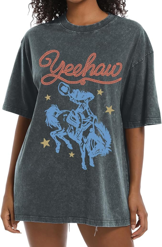 Western Shirts for Women Vintage Cowgirl Shirt Oversized Rodeo Cowboy Graphic Tees Country Concer... | Amazon (US)