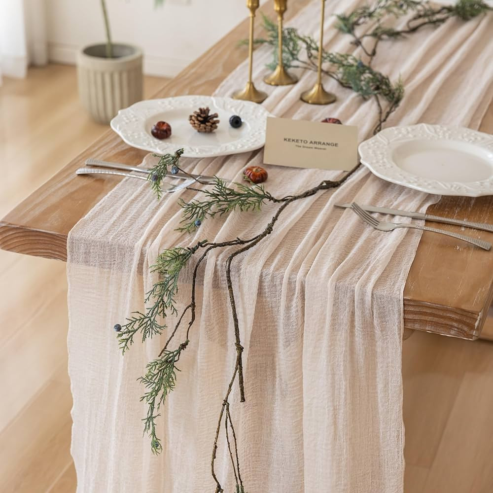 Beige Gauze Rustic Cheesecloth Table Runner 120 Inch 10 FT for Wedding Baby Shower Bridal Shower ... | Amazon (US)