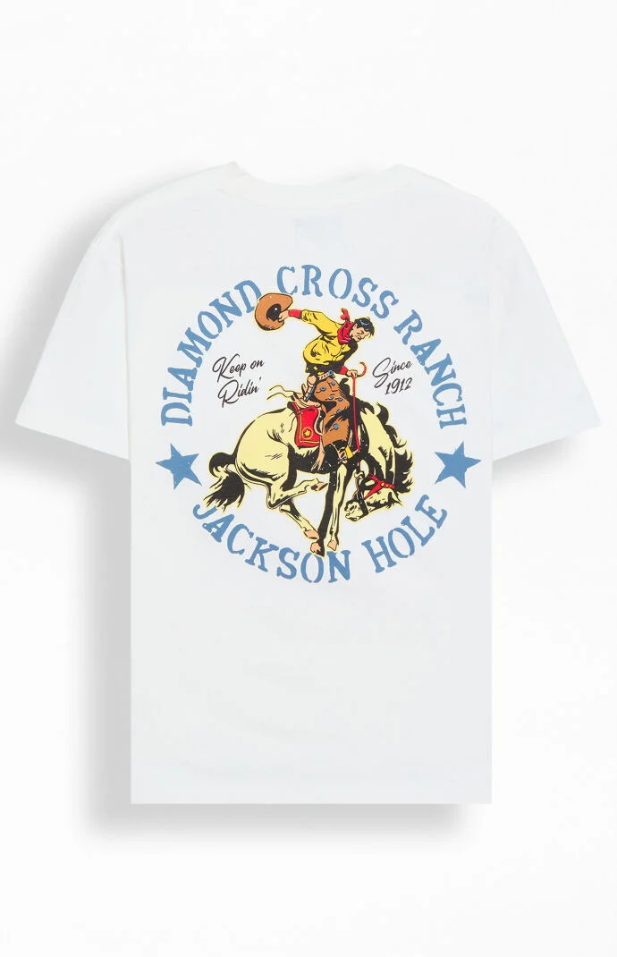 Diamond Cross Ranch Men's Classic Circle Bucking T-Shirt in White - Size Medium | PacSun