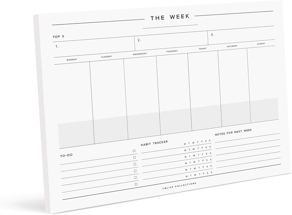 Bliss Collections Minimalist Weekly Planner Tear Off Pad, 50 Undated Sheets, Desk Notepad, Daily ... | Amazon (US)