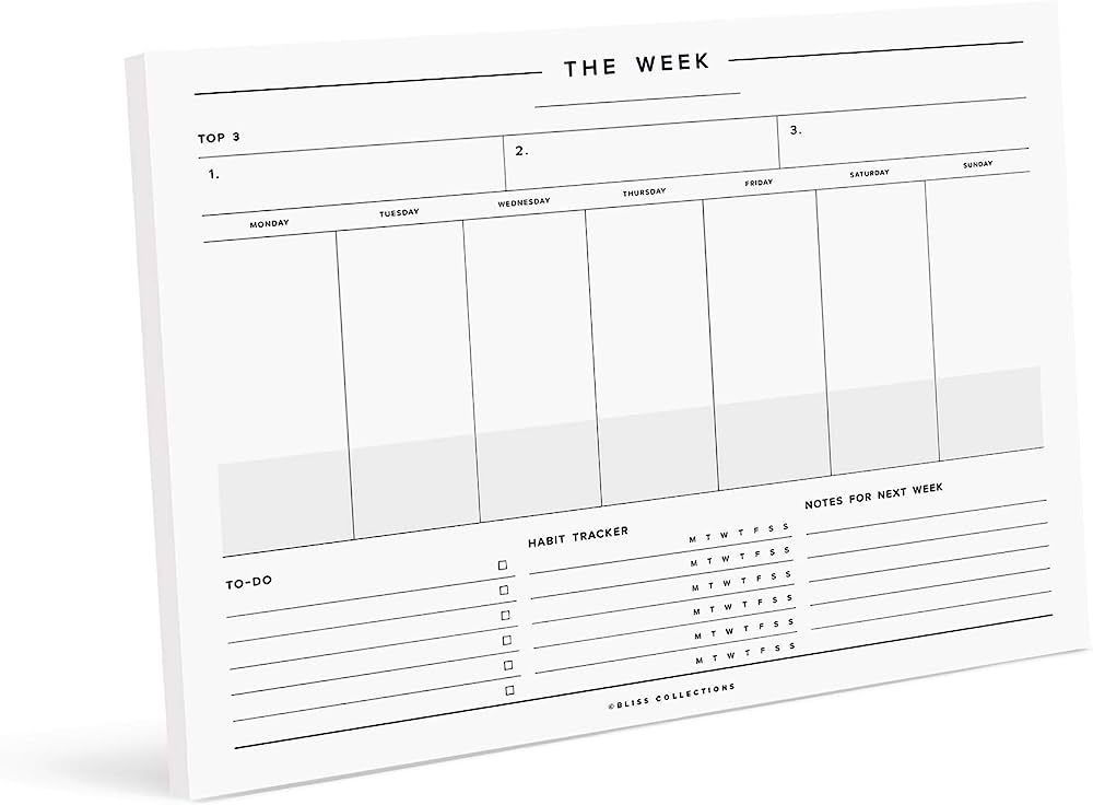 Bliss Collections Minimalist Weekly Planner Tear Off Pad, 50 Undated Sheets, Desk Notepad, Daily ... | Amazon (US)
