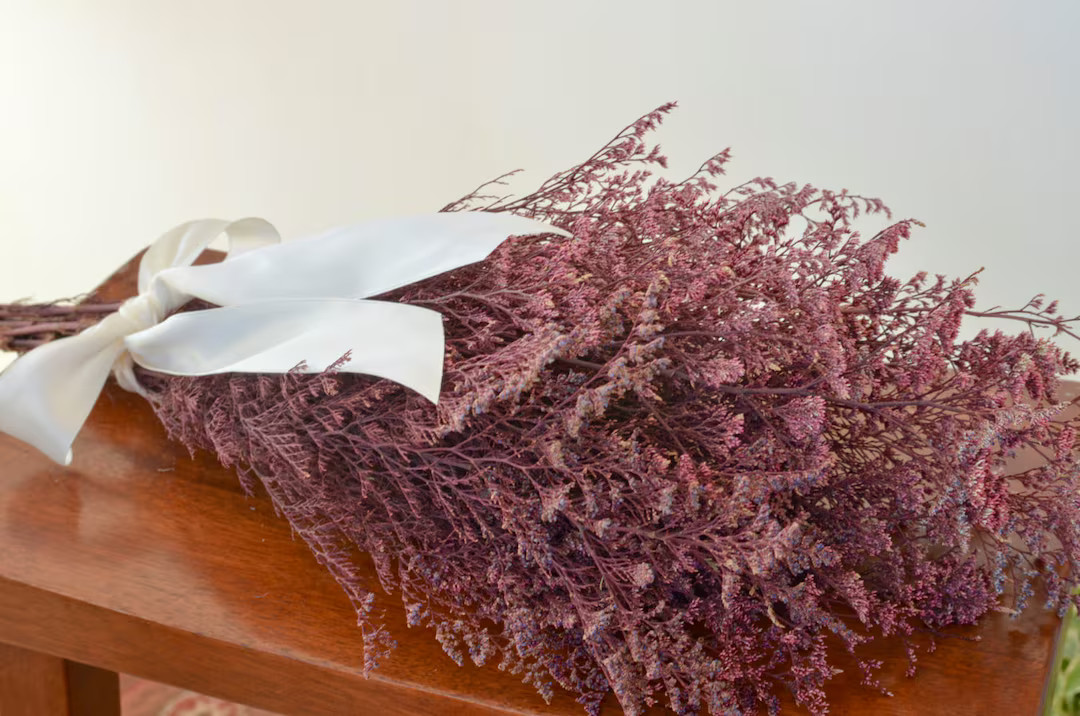 Bunch of preserved white-tipped burgundy misty, burgundy caspia, burgundy wedding, red caspia. pi... | Etsy (US)