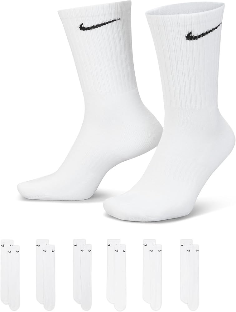 Amazon.com: Nike Unisex Everyday Cushioned Training Crew Socks (6 Pairs), White/Black, Large : Cl... | Amazon (US)