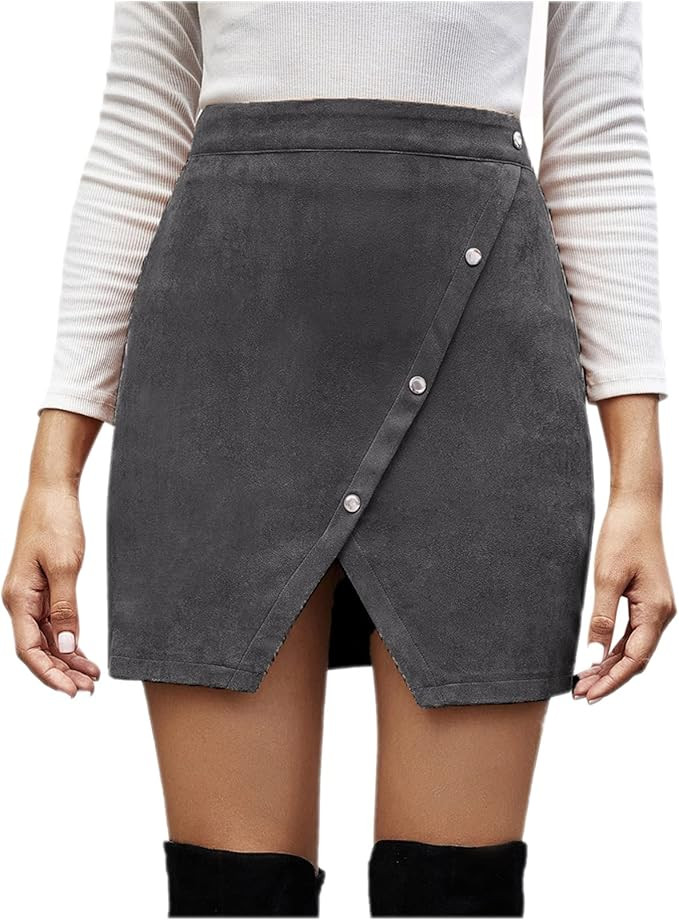 ELSTAROA Women's Faux Suede High Waist Button A-Line Mini Pencil Skirt | Amazon (US)