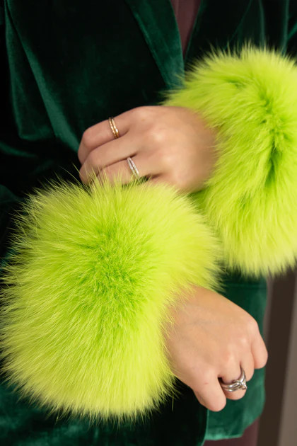 Mitchie's Touch Of Fierce Celery Fox Fur Snap Cuffs | The Willow Tree