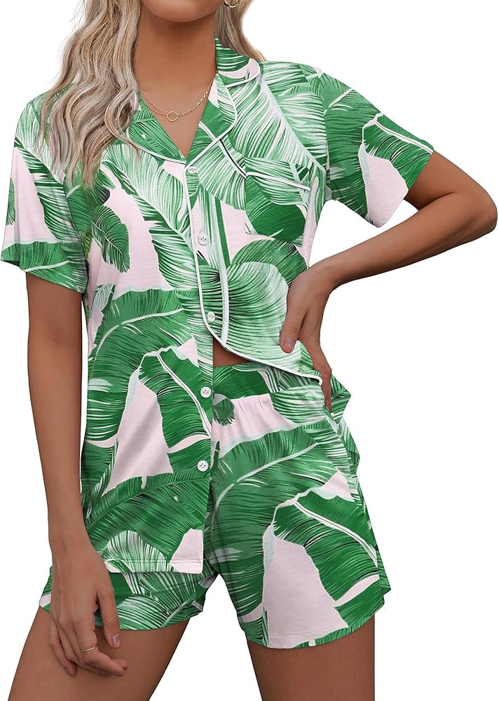 Ekouaer Pajamas Set for Women Short Sleeve Sleepwear Summer Button Down Nightwear Soft Pjs Lounge... | Amazon (US)