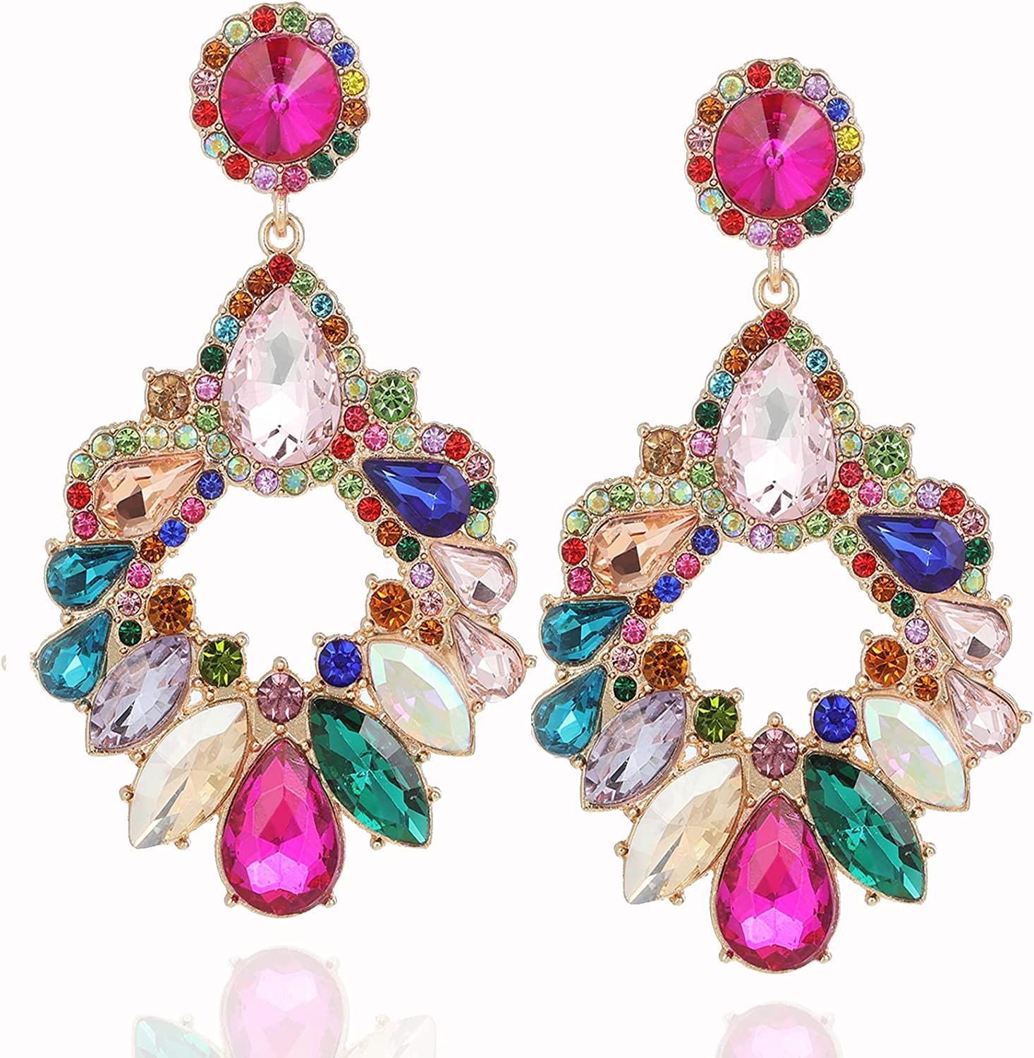 VANGETIMI Fashion Rhinestone Statement Drop Dangle Earrings Large Colorful Crystal Chandelier Ear... | Amazon (US)