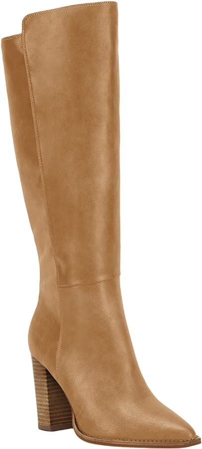 Juliet Holy Women's Knee High Boots Stacked Block Heel Wide Calf Closed Pointed Toe Riding Boots | Amazon (US)