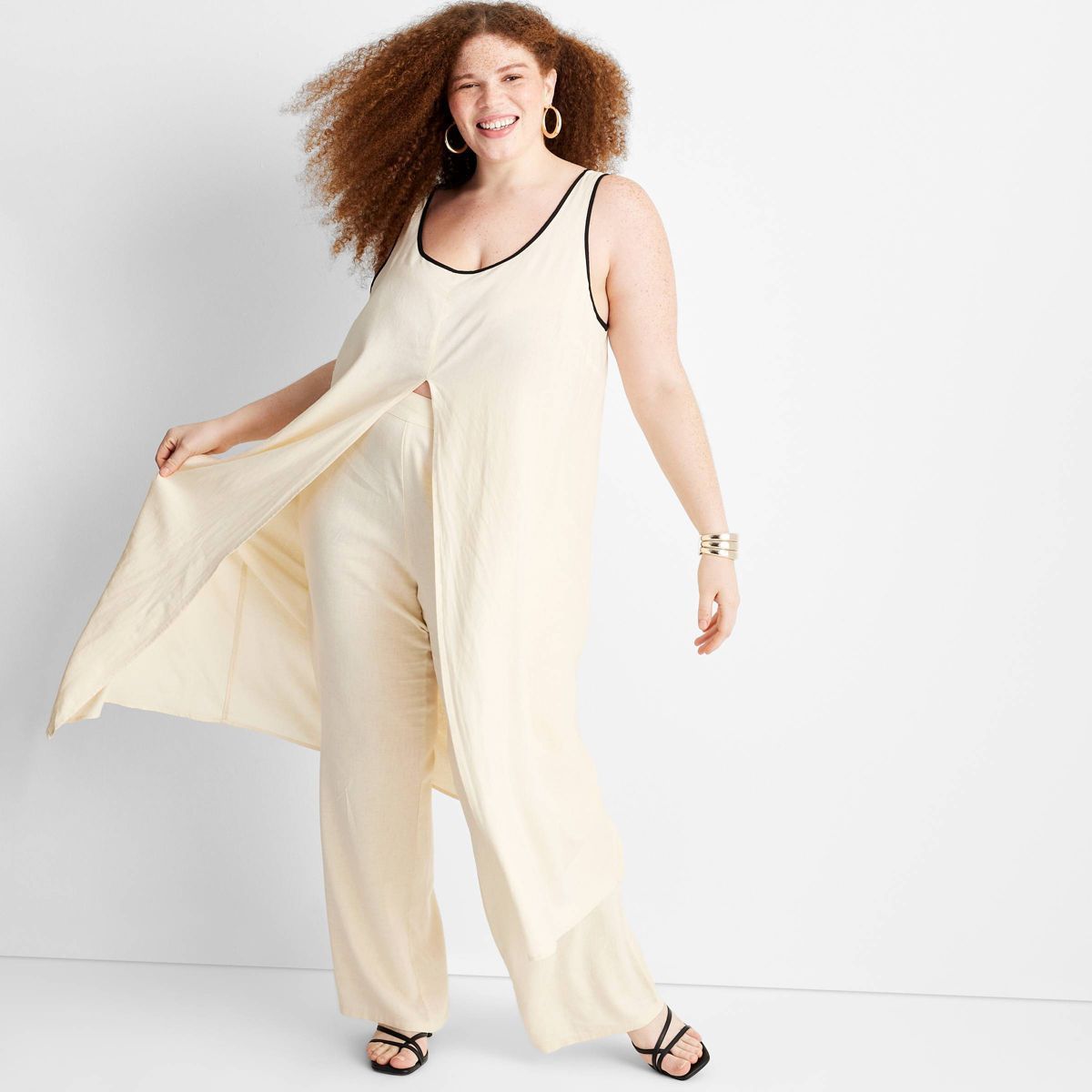 Women's Linen Front Slit Maxi Tank - Future Collective™ with Jenny K. Lopez Cream | Target