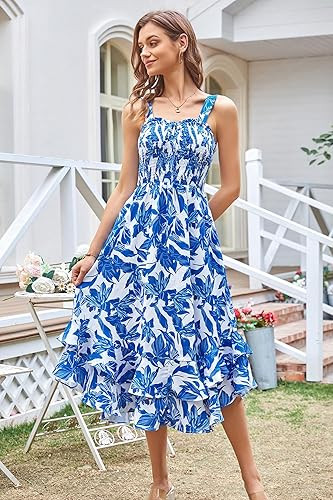 GRACE KARIN Women's 2024 Summer Floral Boho Dress Square Neck Strapped Swing A Line Beach Long Ma... | Amazon (US)