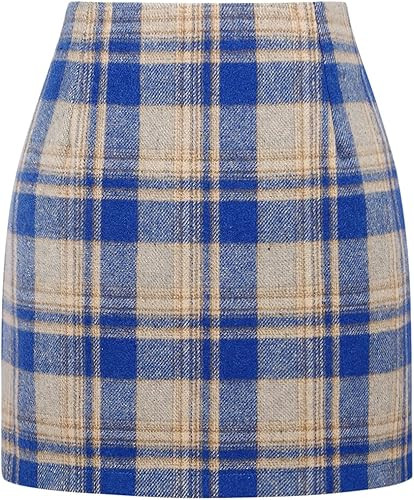 IDEALSANXUN Womens High Waist Plaid Skirt Bodycon Pencil Wool Mini Skirts | Amazon (US)
