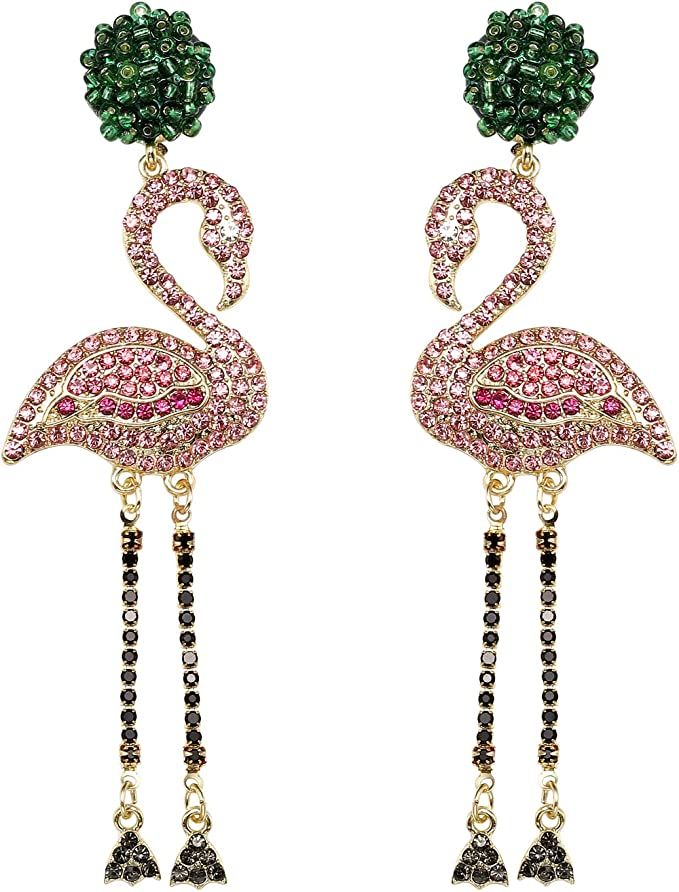 SELENICHAST Flamingo Earrings Statement Crystal Jewelry Pink Flamingo Earrings for Women Valentin... | Amazon (US)