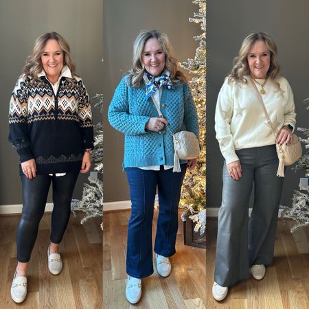 Some of my favorite sweaters! On sale! 
Wearing a large. 

XL PETITE in faux leather leggings. 
31/12 in denim 
Spanx 10% off code NANETTEXSPANX 
Avara 15% off code NANETTE15

#LTKfindsunder100 #LTKmidsize #LTKover40