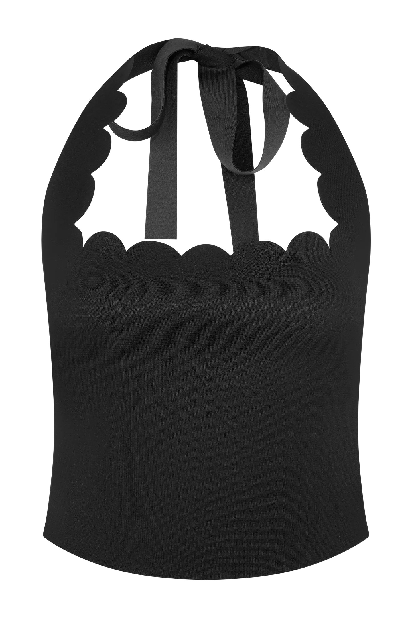 Scalloped Jersey Halter Top - Black | MESHKI US