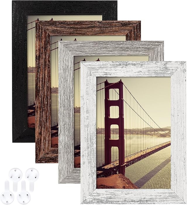 BAIJIALI 4x6 Picture Frame Distressed Farmhouse Wood Pattern Set of 4,Display 3.5x5 with Mat or 4... | Amazon (US)