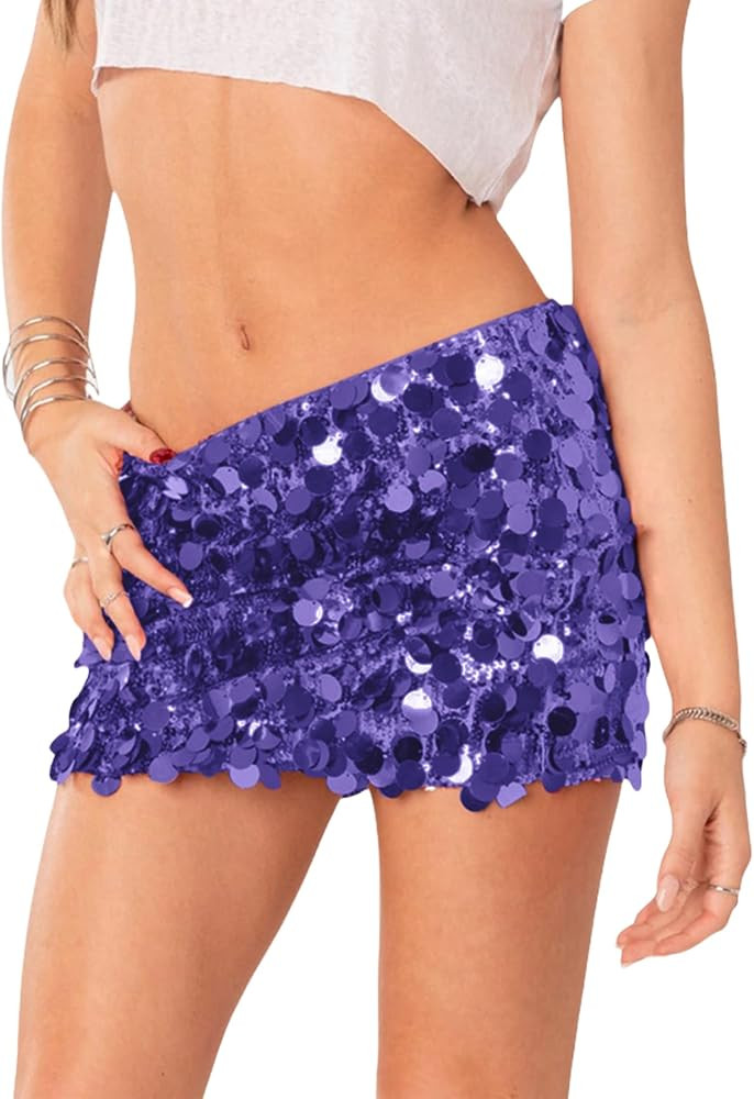 ANKOMINA Women's Sexy Shiny Sequin Mini Skirt Glitter Low Waist Pencil Skirts Bodycon Dance Party... | Amazon (US)