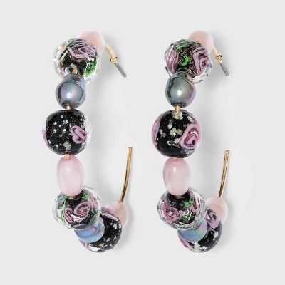 Mixed Floral Beaded Hoop Earrings - A New Day™ | Target