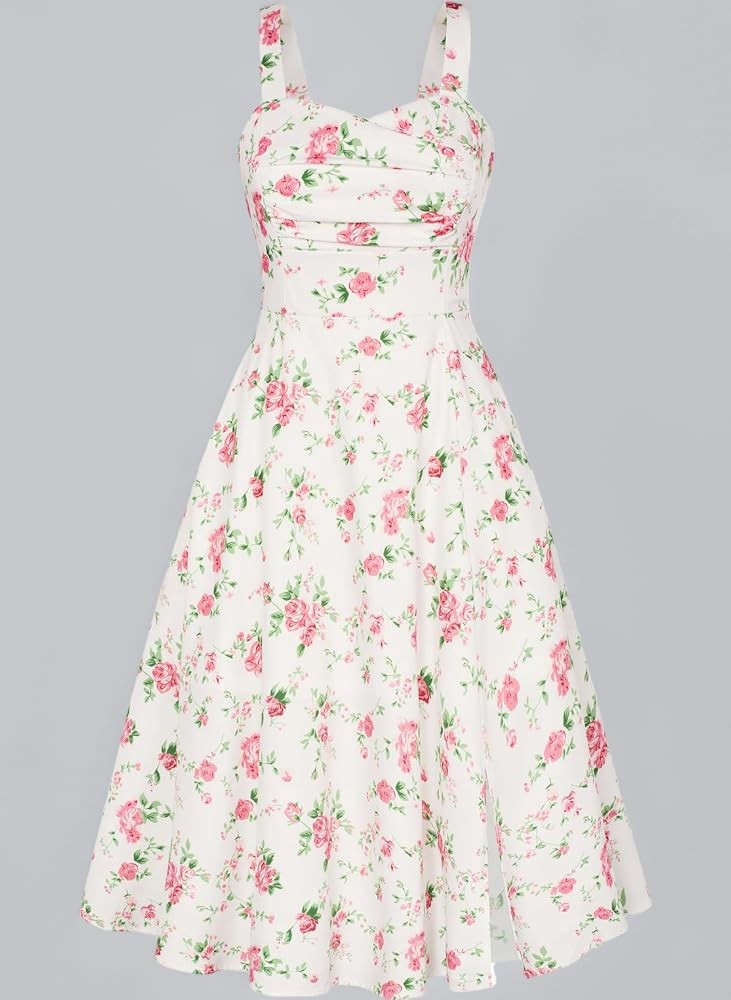 Belle Poque Women 1950s Midi Dress Sleeveless A Line Vintage Pleated Cocktail Party Dress | Amazon (UK)