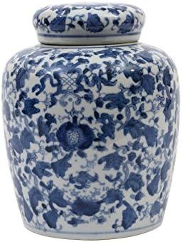 Creative Co-op Decorative Blue and White Ceramic Ginger Jar with Lid, Large | Amazon (US)