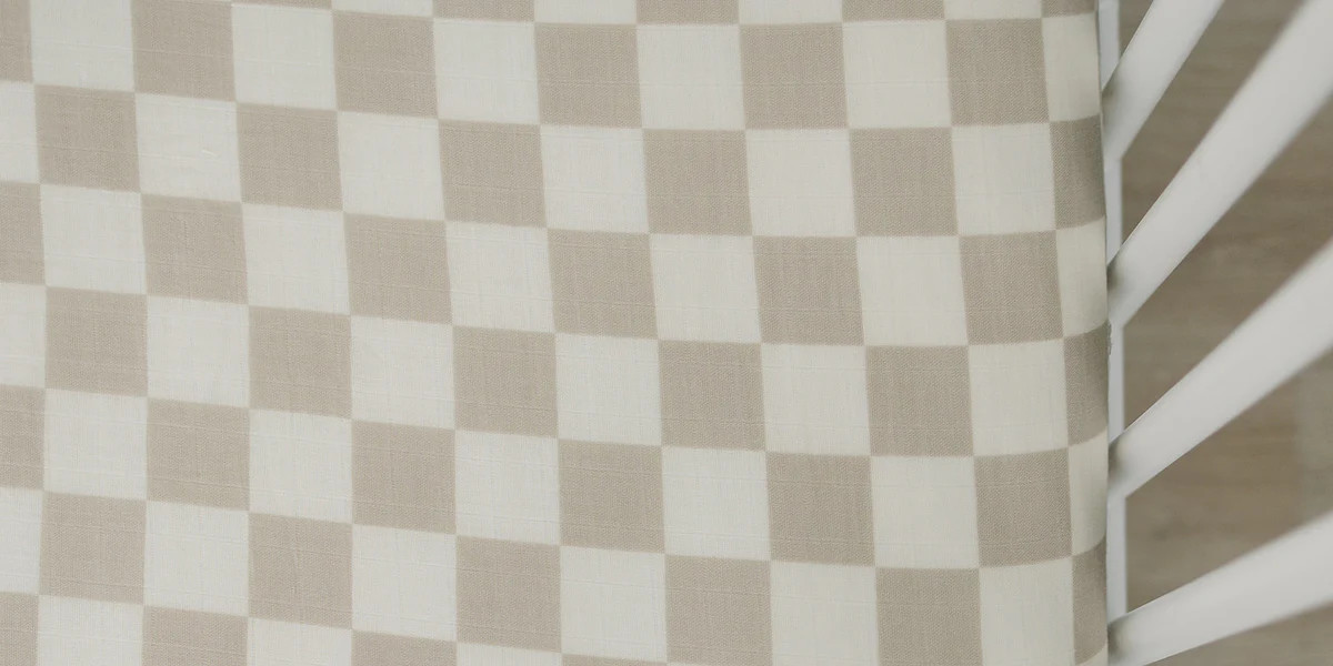 Taupe Checkered Crib Sheet | Mebie Baby
