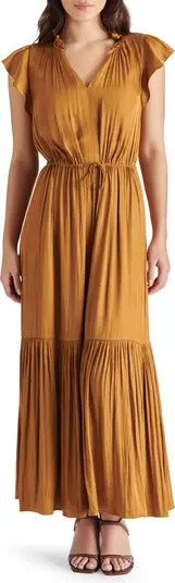 Steve Madden Osiris Tiered Split Neck Cap Sleeve Tie Waist Maxi Dress | Nordstrom | Nordstrom