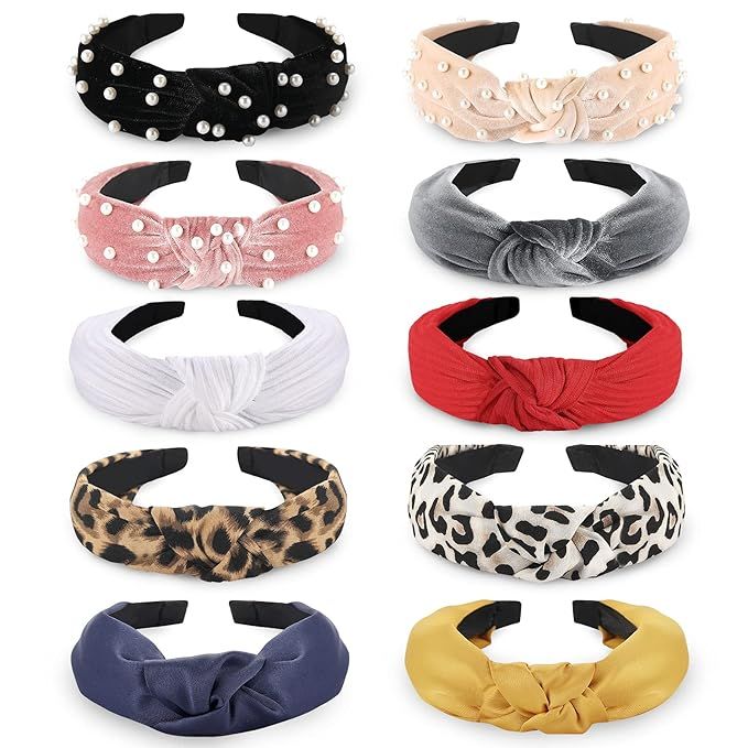 Fashion Headbands for Women Girls, Funtopia 10 Pcs Knotted Headbands Pearl Headband Wide Top Knot... | Amazon (US)