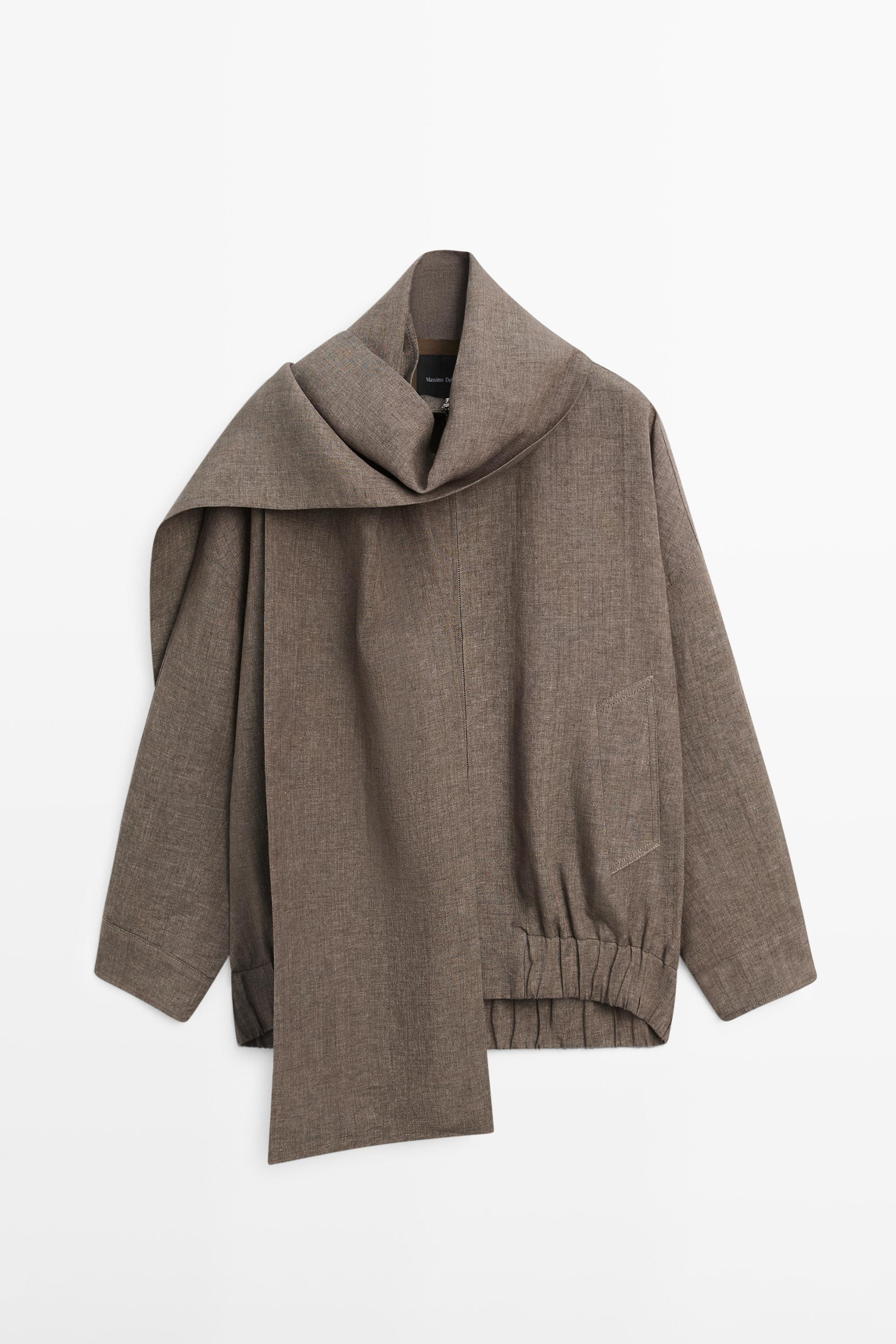 Linen melange bomber jacket with scarf | Massimo Dutti US