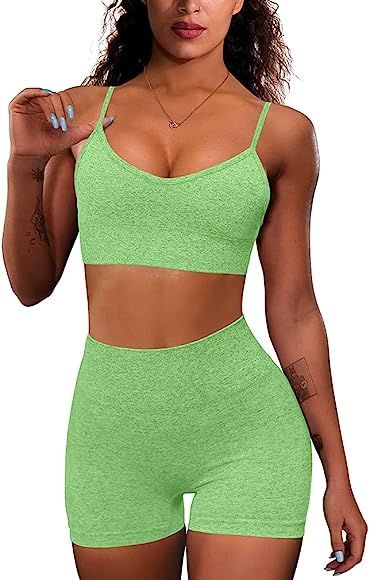 OQQ Yoga Outfit for Women Seamless 2 Piece Workout Gym High Waist Leggings with Sport Bra Set Yel... | Amazon (US)