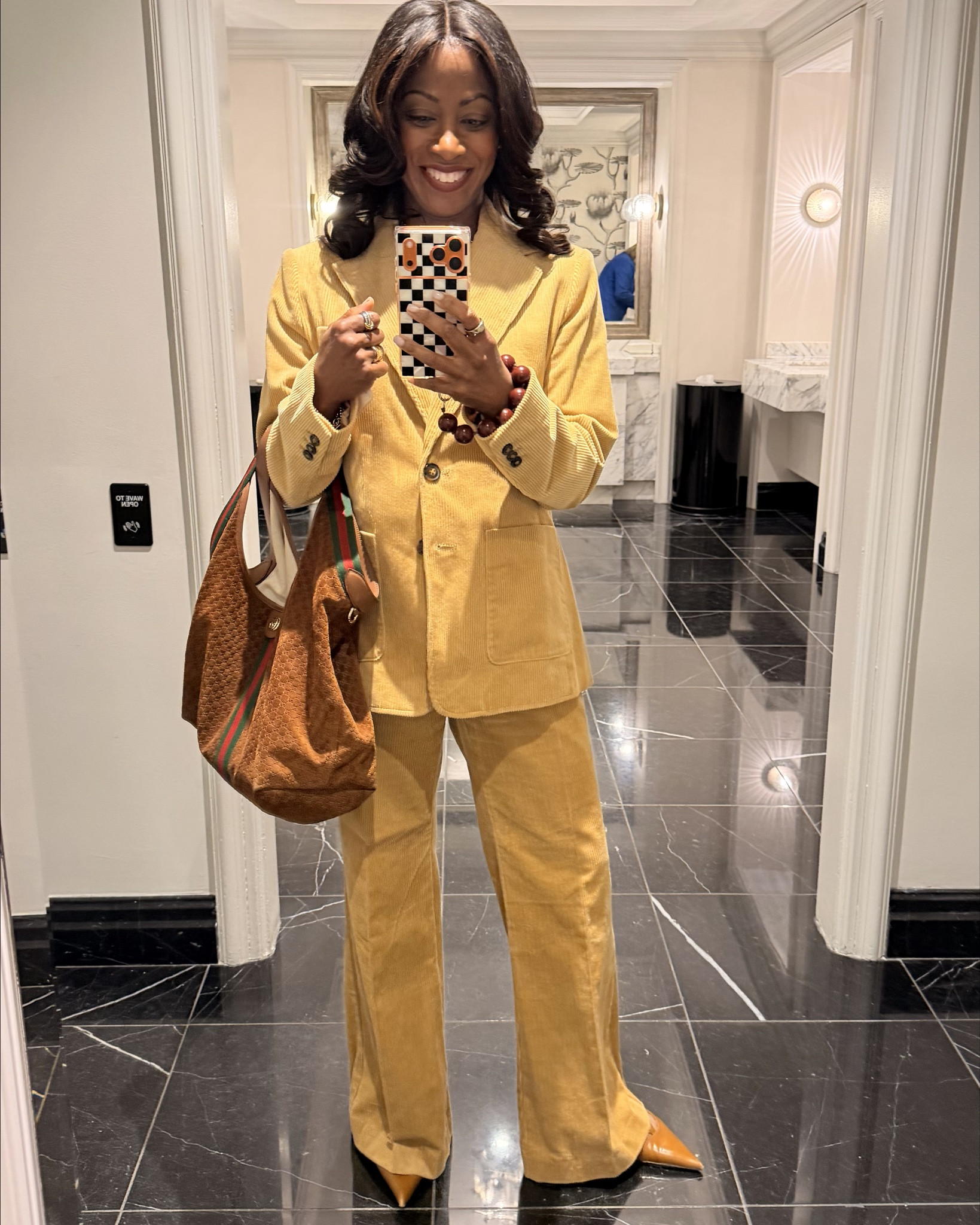 My exact butterscotch corduroy suit sold out (she’s been with me a while — can you blame her? 😂) but I found the closest alternatives so you don’t miss out on this look. Paired mine with pointy kitten heels, a beaded necklace, and my Gucci bag for the Girl Scout gala. The Four Seasons hallway did the rest. 🖤 All linked below!

#LTKOver40 #LTKTravel #LTKWorkwear