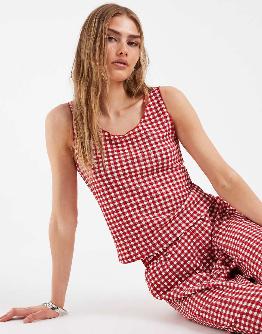 PIECES sleeveless gingham top in red and white - part of a set | ASOS (Global)