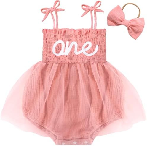 HONGTEYA Baby Girl 1st Birthday Outfit Girl First Birthday Clothes One Year Old Gifts Romper Tull... | Amazon (US)