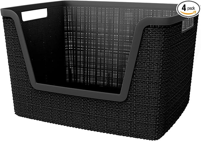 Curver Set of 4 Large 18L Easy Access Jute Decorative Plastic Organization and Storage Baskets - ... | Amazon (US)