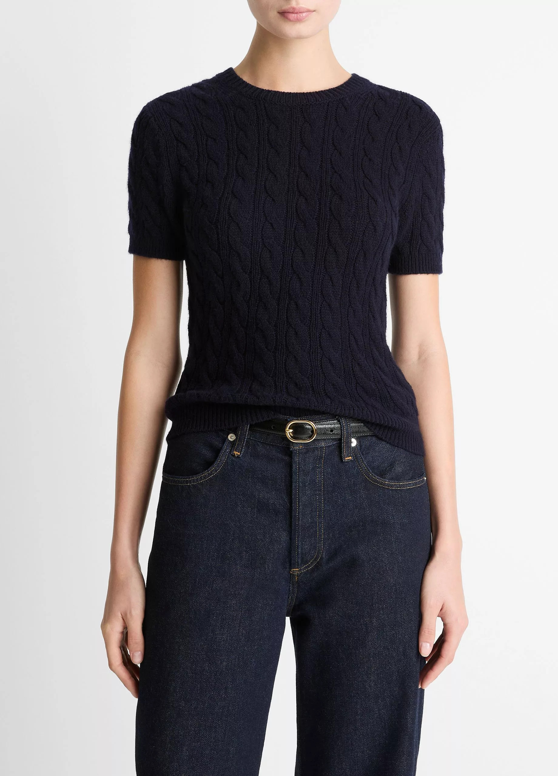 Cable-Knit Wool & Cashmere-Blend Short-Sleeve Sweater | Vince LLC