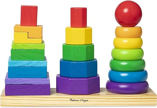 Melissa & Doug Geometric Stacker - Wooden Educational Toy - Wooden Shape Sorter And Stacking Toy,... | Amazon (US)
