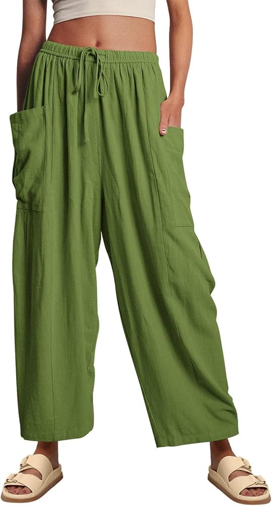 MARSVOVO Linen Beach Pants Women High Waist Comfortable Solid Wide Leg Summer Outfits for Women L... | Amazon (US)