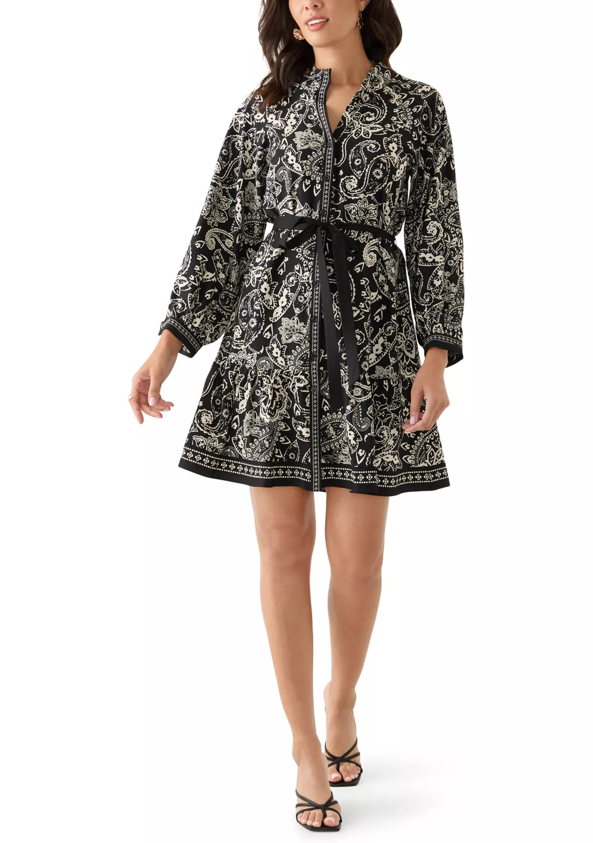 Women's Long Sleeve Split Neck Floral Print A-Line Dress | Belk