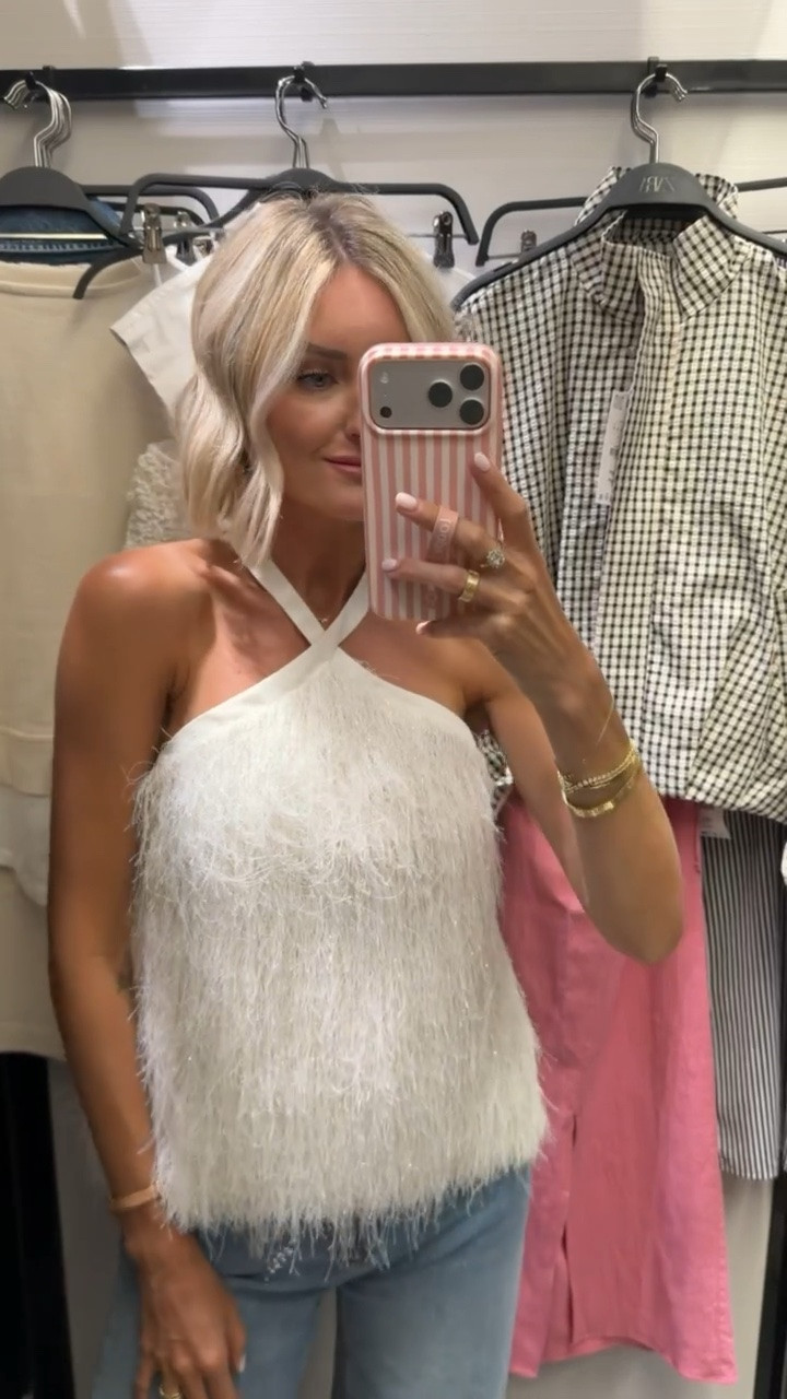 This feather metallic thread top is the cutest and it’s on sale! I love a statement top for a nighttime look- this would be great for brides as well for a bachelorette look! Wearing XS/27

Loverly grey, sale women’s clothing, white fringe top, Zara halter top, fashion finds under 30, womens dressy tops, dressy jeans outfit

#LTKSeasonal #LTKSaleAlert