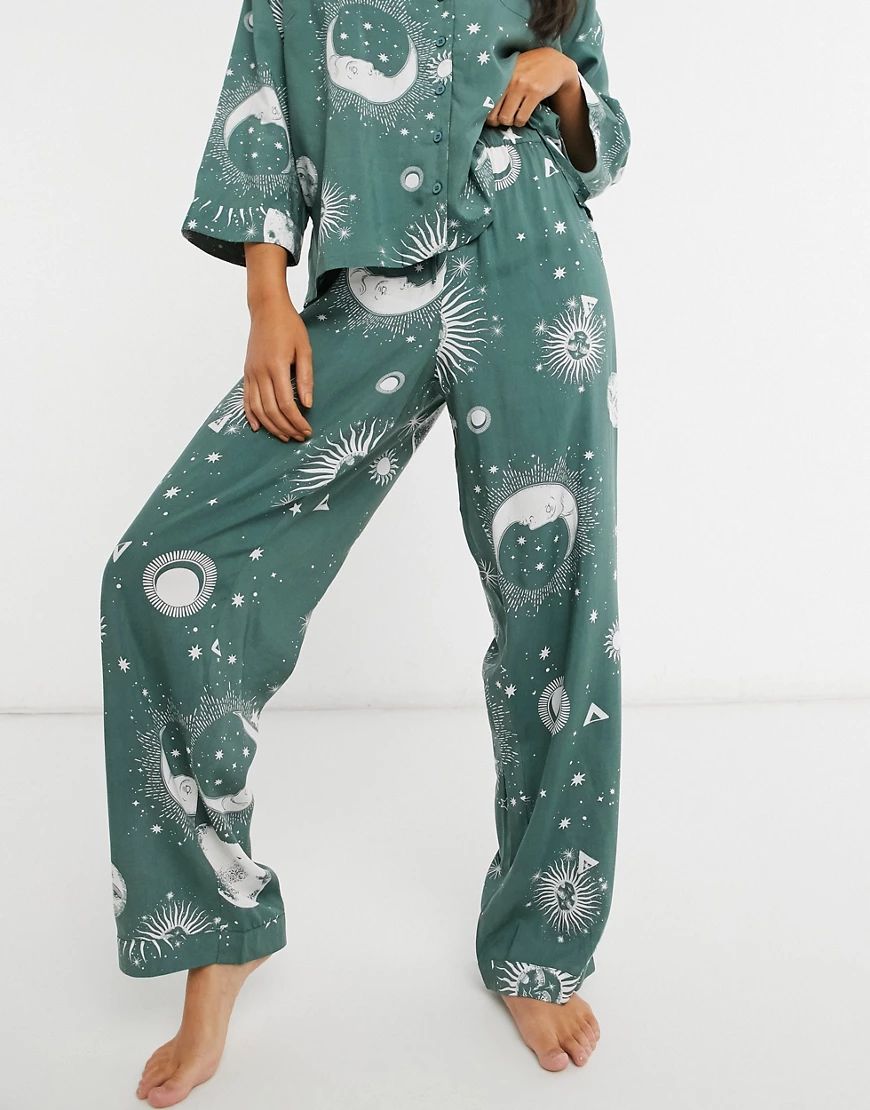 ASOS DESIGN mix-and-match astrology print 100% modal pajama pants in sage-Green | ASOS (Global)