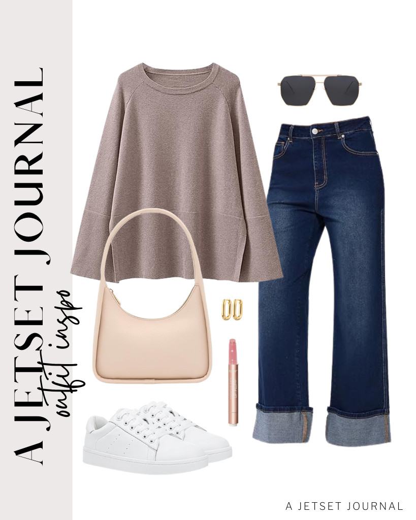This apricot knit sweater paired with jeans makes a nice outfit for coffee runs. You can use a small shoulder bag for essentials and your SOJOS metal frame sunglasses to complete the look. 

 #LTKSeasonal #LTKSaleAlert #LTKTravel