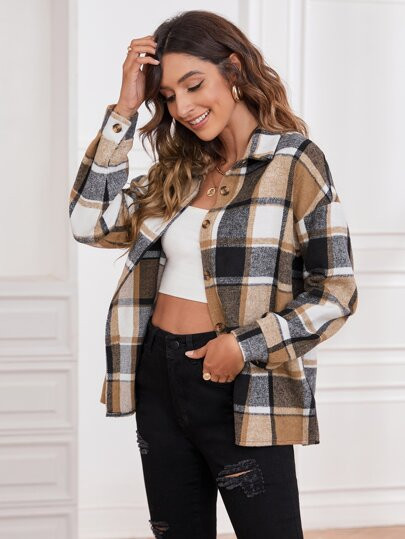 Plaid Print Drop Shoulder Blouse | SHEIN