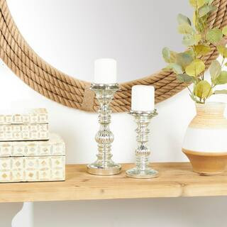 Silver Metal Handmade Turned Style Pillar Candle Holder (Set of 2) | The Home Depot