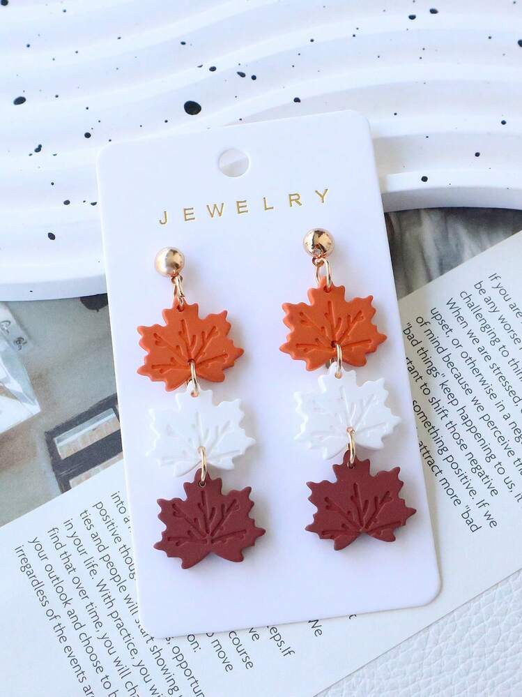 1pair Acrylic Vintage Maple Leaf Dangle Earrings, Baked Paint Soft Clay Texture, Autumn Winter Ha... | SHEIN