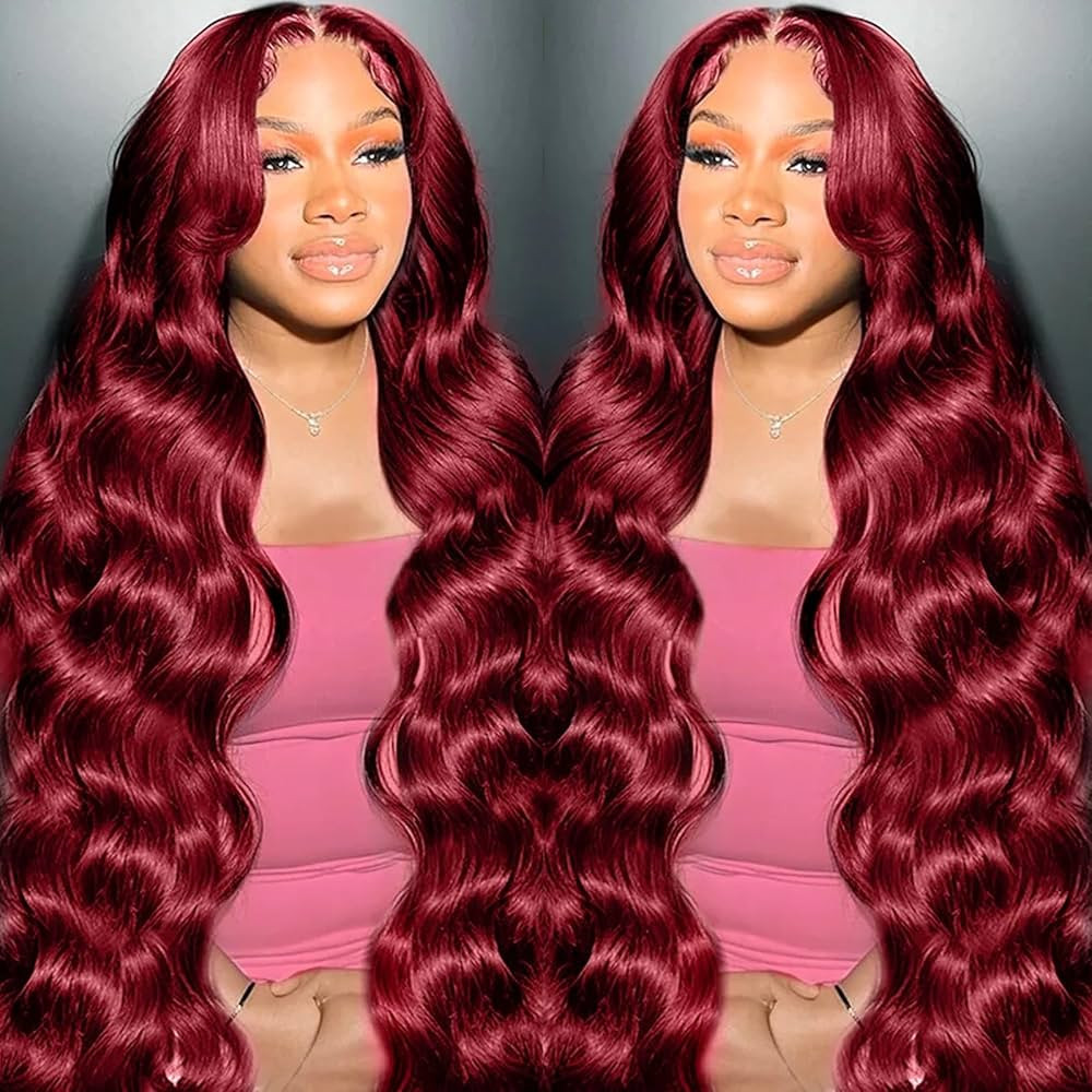 99j Burgundy Lace Front Wigs Human Hair 13x4 Body Wave Lace Front Wigs Human Hair Pre Plucked Glu... | Amazon (US)